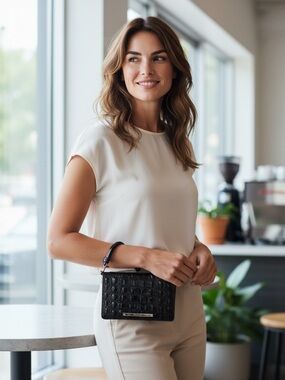 Brahmin Black Croc-Embossed Wristlet